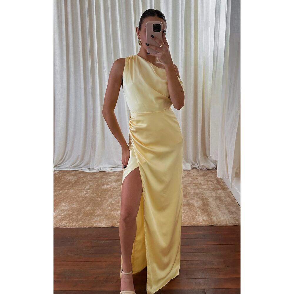 Show Me Your Mumu Jodie Dress in Yellow Luxe Satin XL NWT
